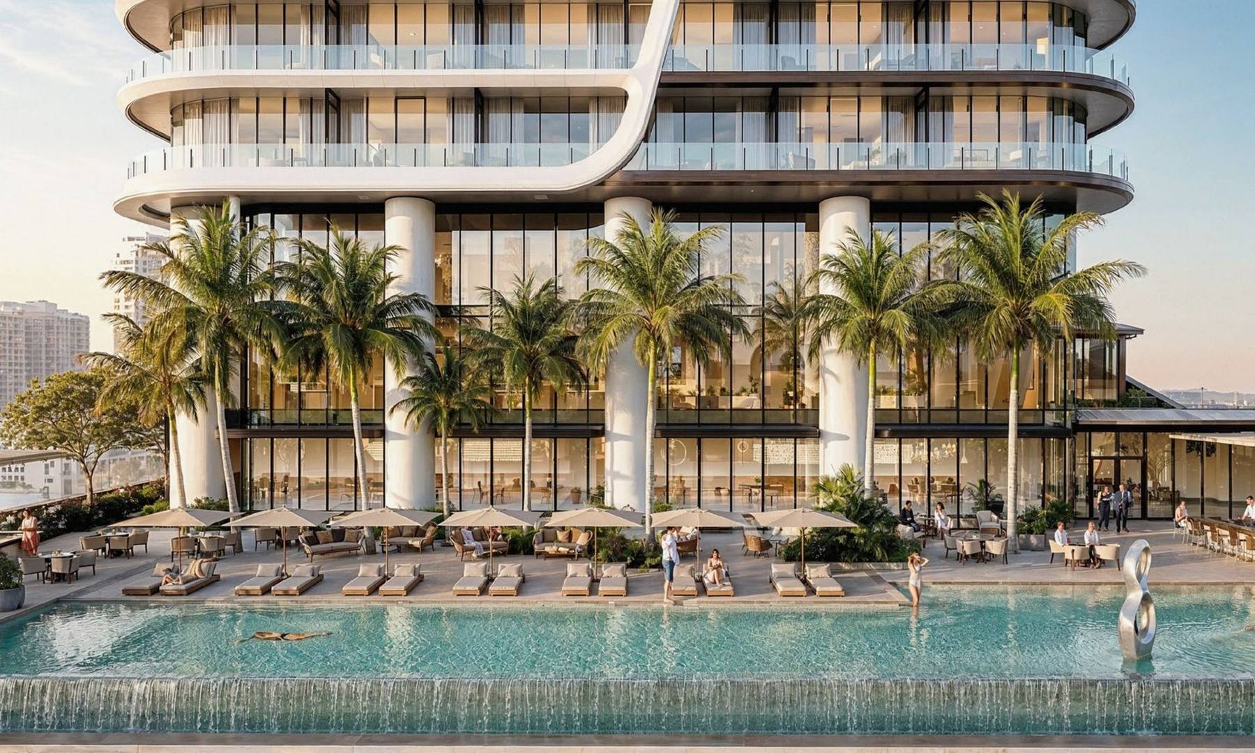 Rendering of the amenity deck and swimming pools at Anantara Residences Miami
