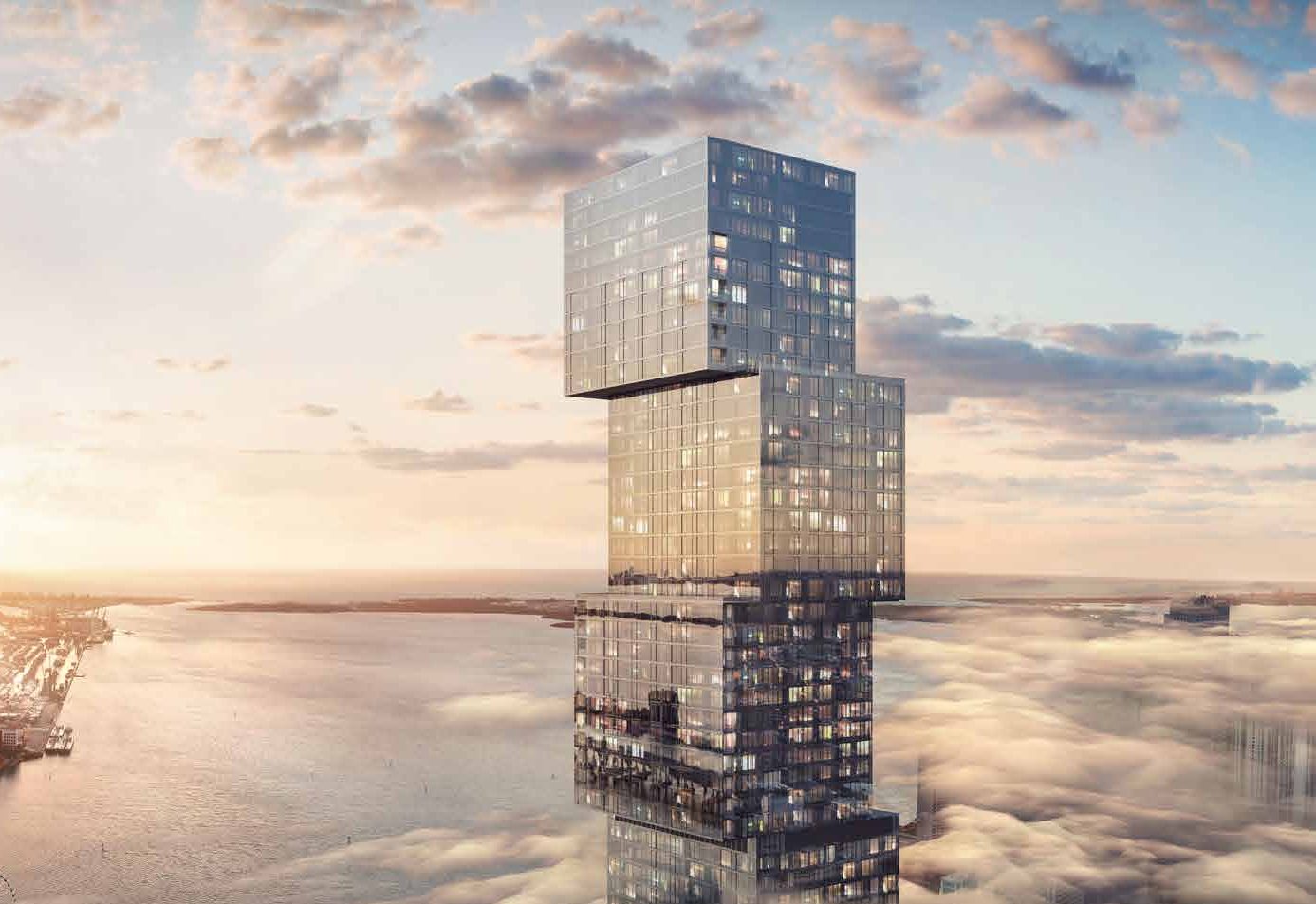 Rendering of Waldorf Astoria Residences Miami rising over downtown