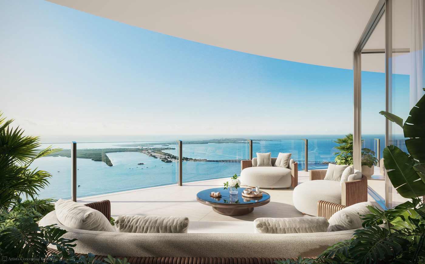 Rendering of a wraparound residence terrace
