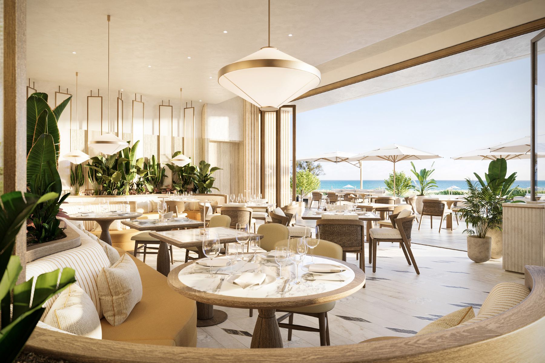Rendering of the residents-only restaurant opening to the ocean