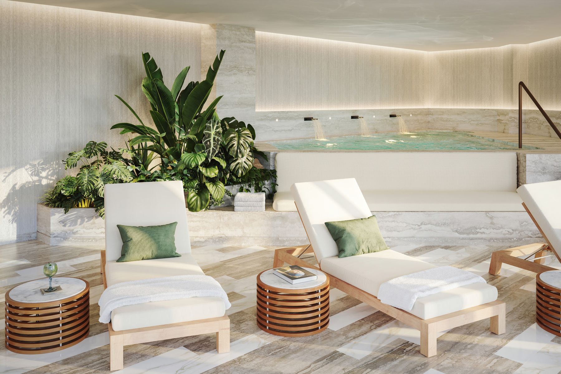 Rendering of the spa plunge pool and loungers