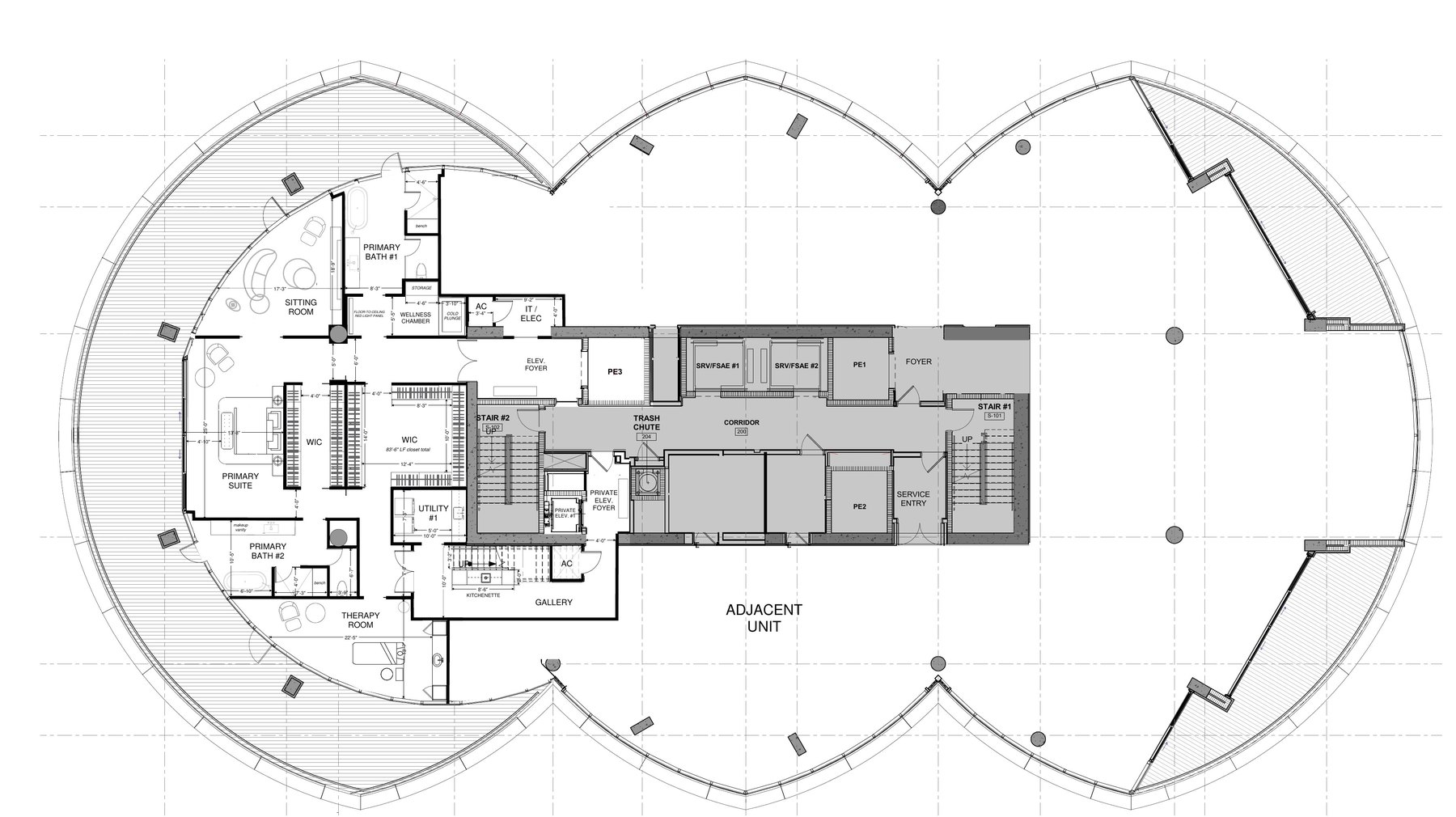 Developer level plan of the primary suite floor, level 23
