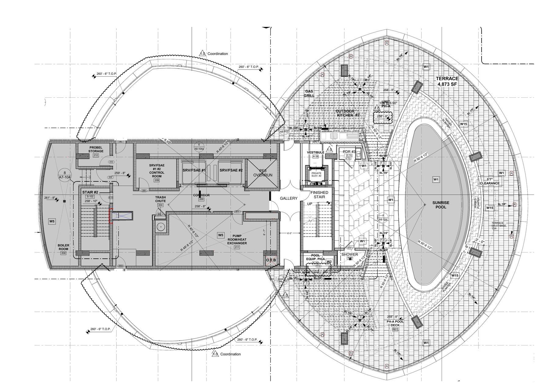 Developer plan of the sunrise pool deck on the roof