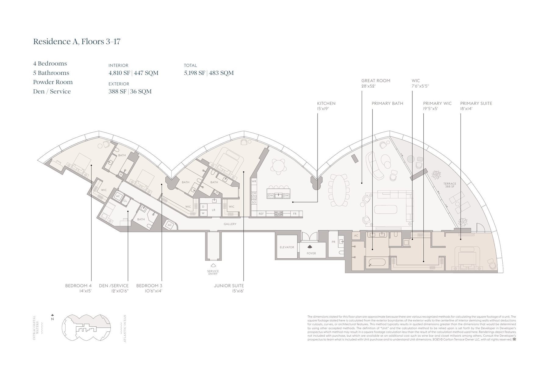 Floor plan of Residence A, floors 3 to 17