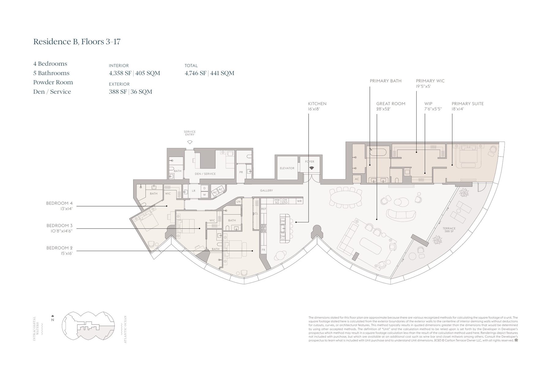 Floor plan of Residence B, floors 3 to 17