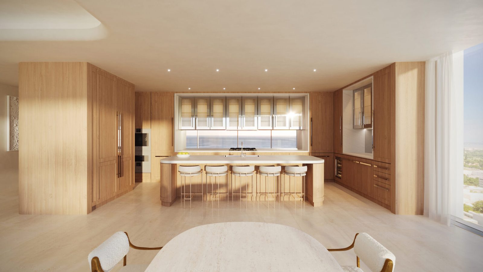 Rendering of a RAMSA designed kitchen in pale oak