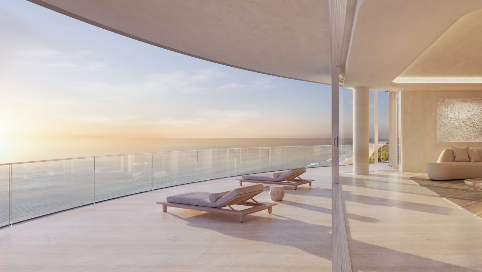 Rendering of a residence living terrace with loungers