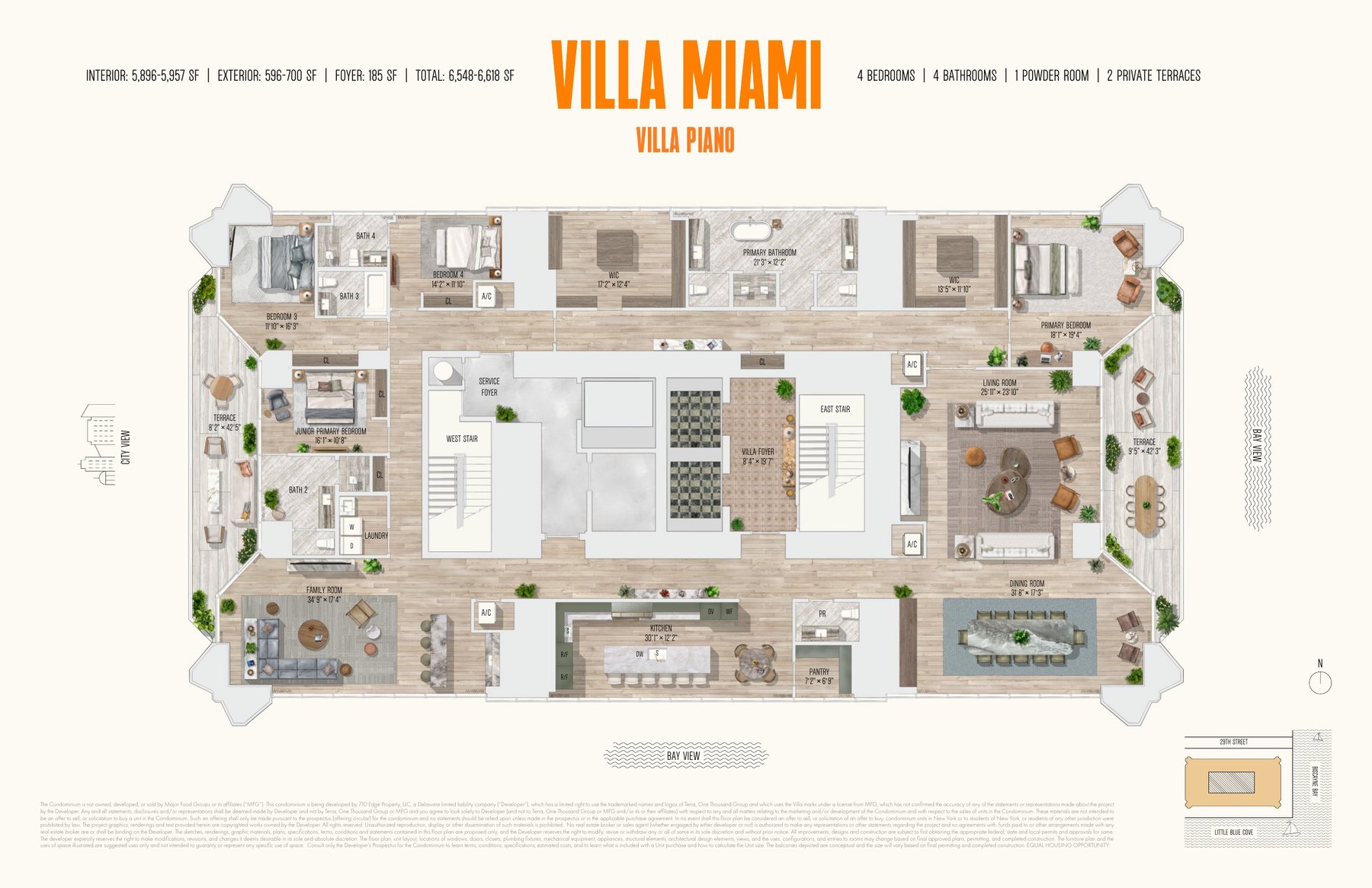 Floor plan of the four bedroom Villa Piano full floor residence