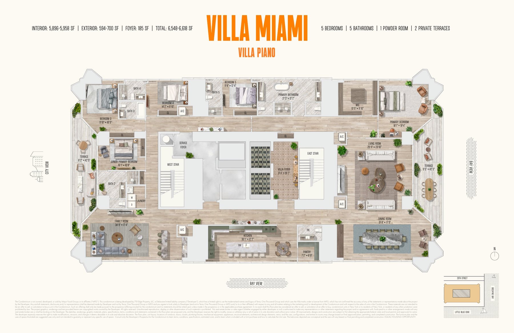 Floor plan of the five bedroom Villa Piano full floor residence