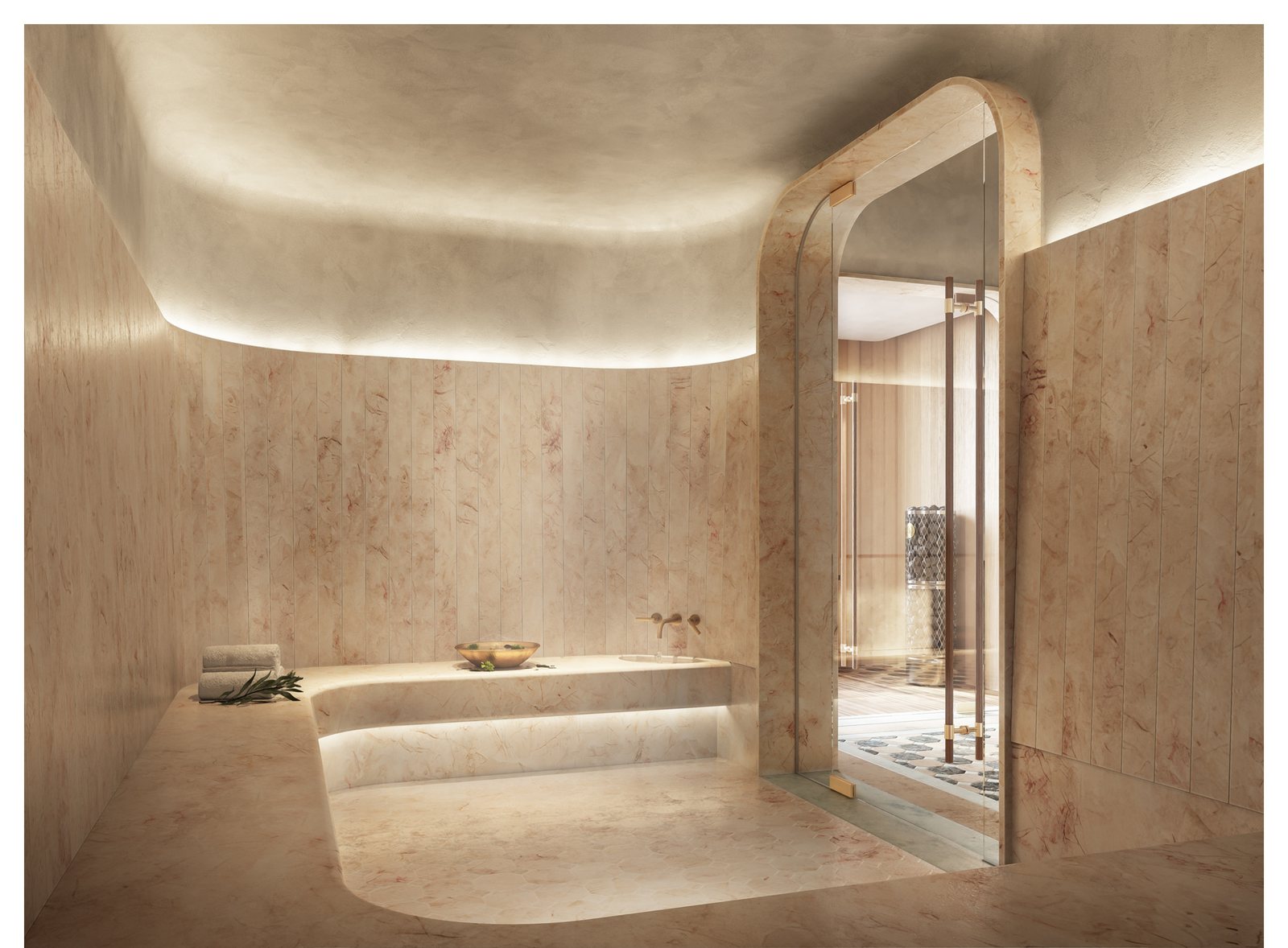 Rendering of the herbal steam room in the Italian thermal spa