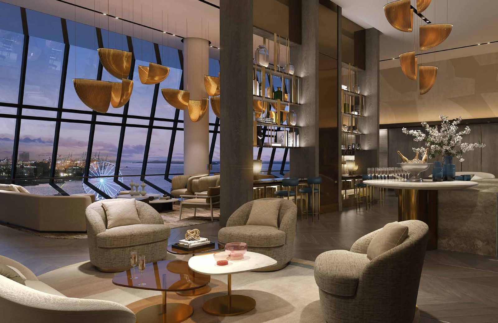 Rendering of the double height owners lounge
